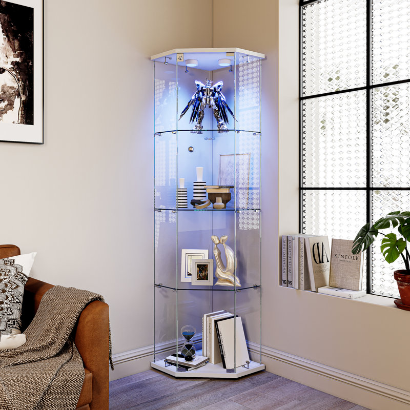 Glass 60 cm W Display Cabinet, White, LED Puck Lights