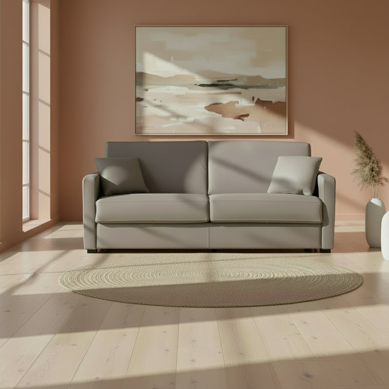 Canapé-lit à accoudoirs carrés en cuir véritable à grain carré de 77 po avec matelas en mousse à mémoire de forme Adalise Italian
