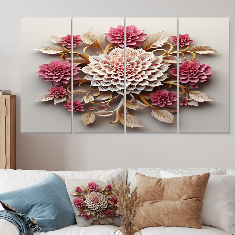 Nash - Dahlia, ensemble de 4 décorations murales, H 28 po x l 48 po