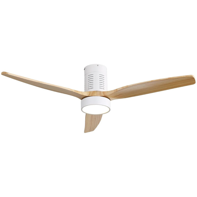 Ventilateur de plafond encastré de 52 pouces avec lumière DEL et télécommande, Blanc/chêne