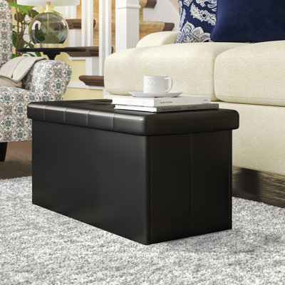 Storage Ottoman - 30-Inch Folding Faux Leather Footrest, Linen Chest, or Bench with Removable Bin for Living Room or Bedroom by Home-Complete (Black)