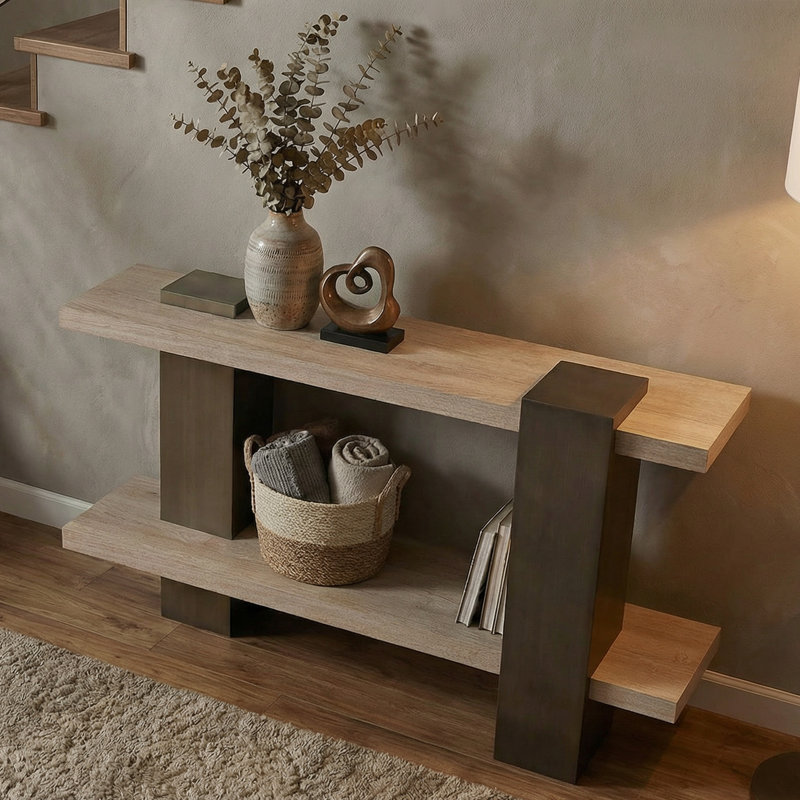 Modern Gold Console Table, 2-Tier Entryway Table With White Oak Wood Grain, Mdf Hallway Sofa Table With Gold Metal Legs, Narrow Accent Storage Shelf For Living Room, Easy Assembly