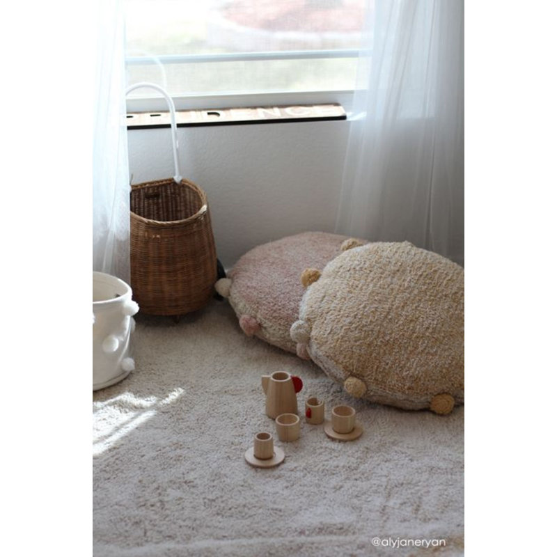 Vintage Nude Round Cotton Floor Cushion with Pom Poms