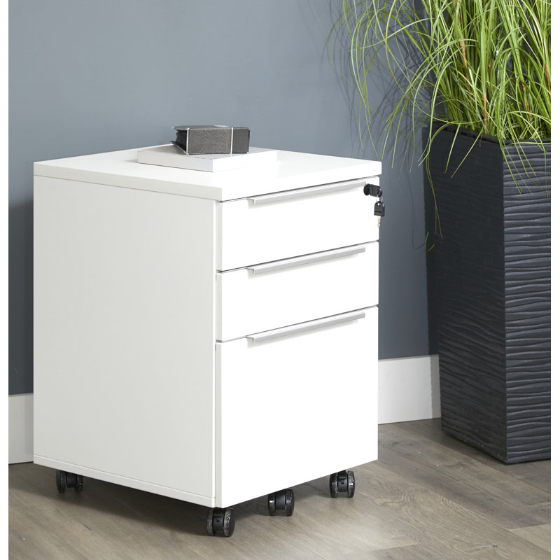Classeur vertical mobile 3 tiroirs Maysey, Blanc / argent