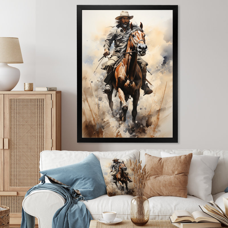 Keili Cowboy Prairie Wind I - Cowboys, art mural, H 40 po x l 30 po, Cadre photo noir
