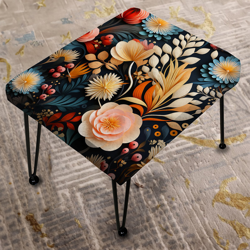 Pink And Blue Modern Floral Fusion Dreams - Floral Rectangle Ottoman