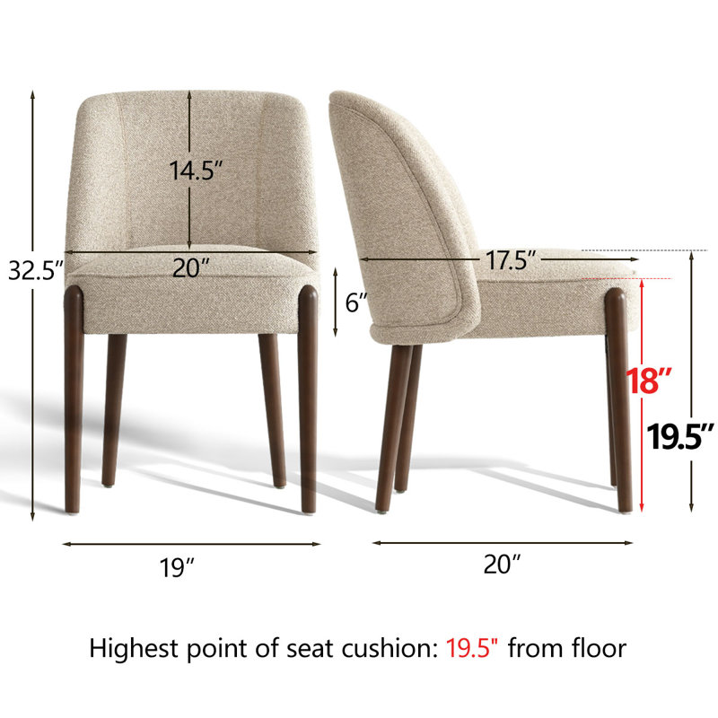 Upholstered Solid Wood Back Side Dining Chair (Set of 6), Beige