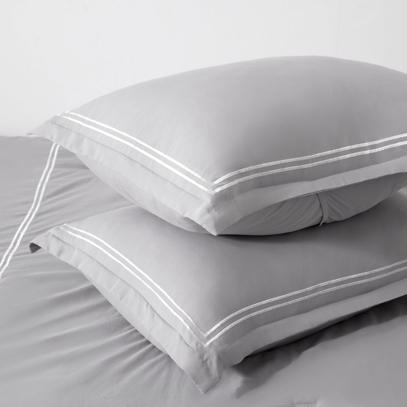 Comforter Set, King Comforter + 2 King Shams, Gray/White Striped