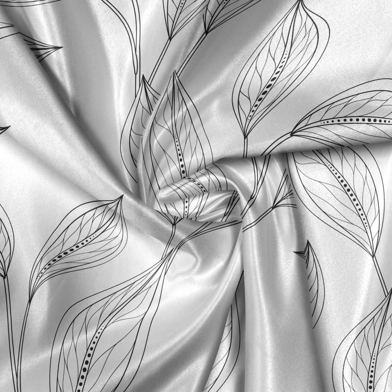 Rustic curtain, boho leaves, white and black