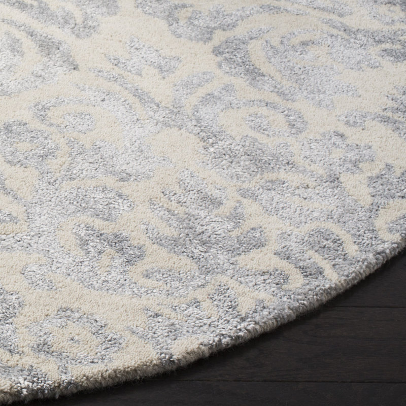 Tapis ivoire / argent en laine / viscose touffeté à la main Domingues, Tapis de couloir 2 pi 3 po x 7 pi