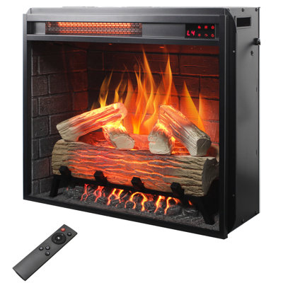 23 Inch Electric Fireplace With Log & Ember Bed Brightness Control 1500w Insert For Up To 400 Sq. Ft. Flame Color Adjustment