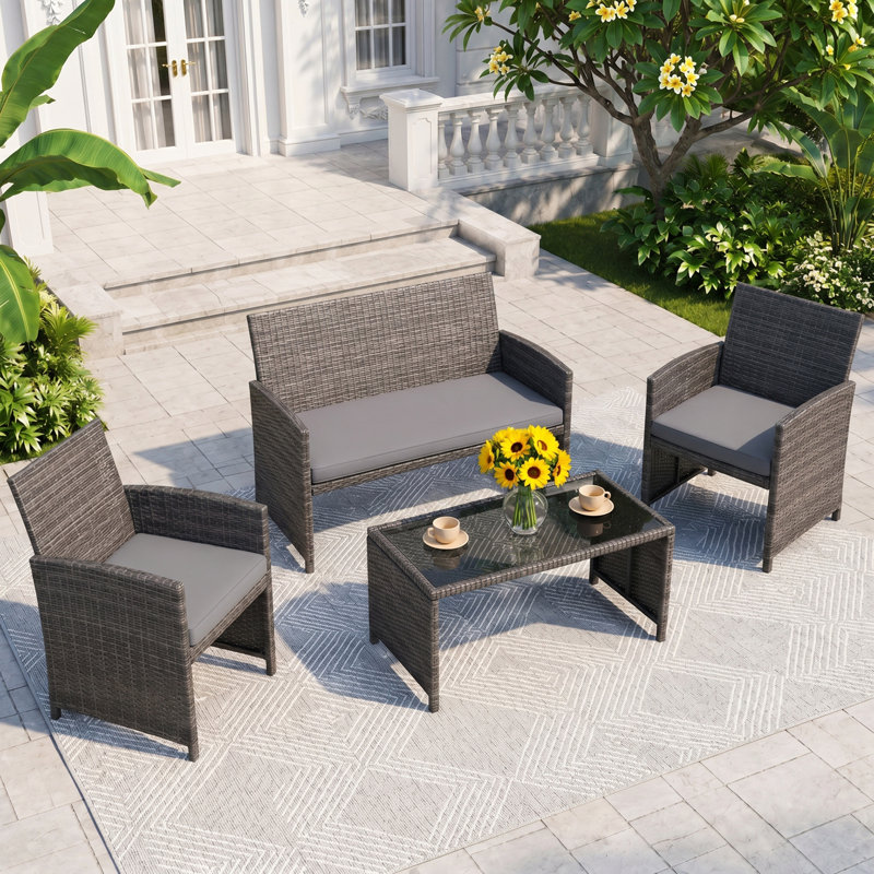Arquit 4 - Person Outdoor Patio Seating Group with Cushions, Gray