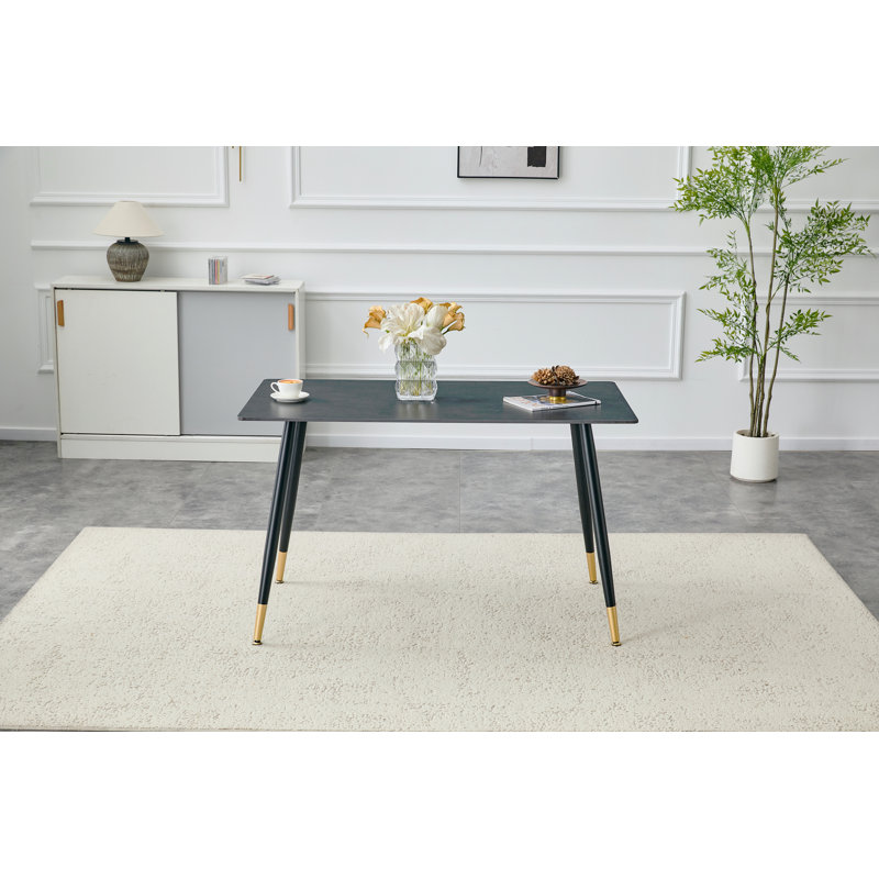 Table de salle à manger rectangulaire moderne, plateau de table en pierre frittée de qualité supérieure avec base en métal robuste, table de cuisine et de salle à manger résistante à la chaleur et aux égratignures (table seulement)