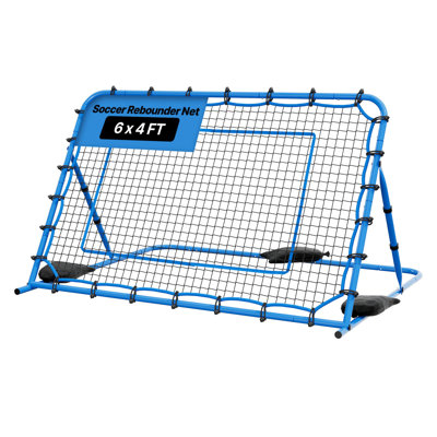 Filet de soccer Soccer, rebondisseur de but à angle réglable pour la pratique du contrôle et du passage, structure en fer durable avec filet en PE, équipement d'entraînement facile à assembler pour les adolescents et les adultes, 6 x 4 pi