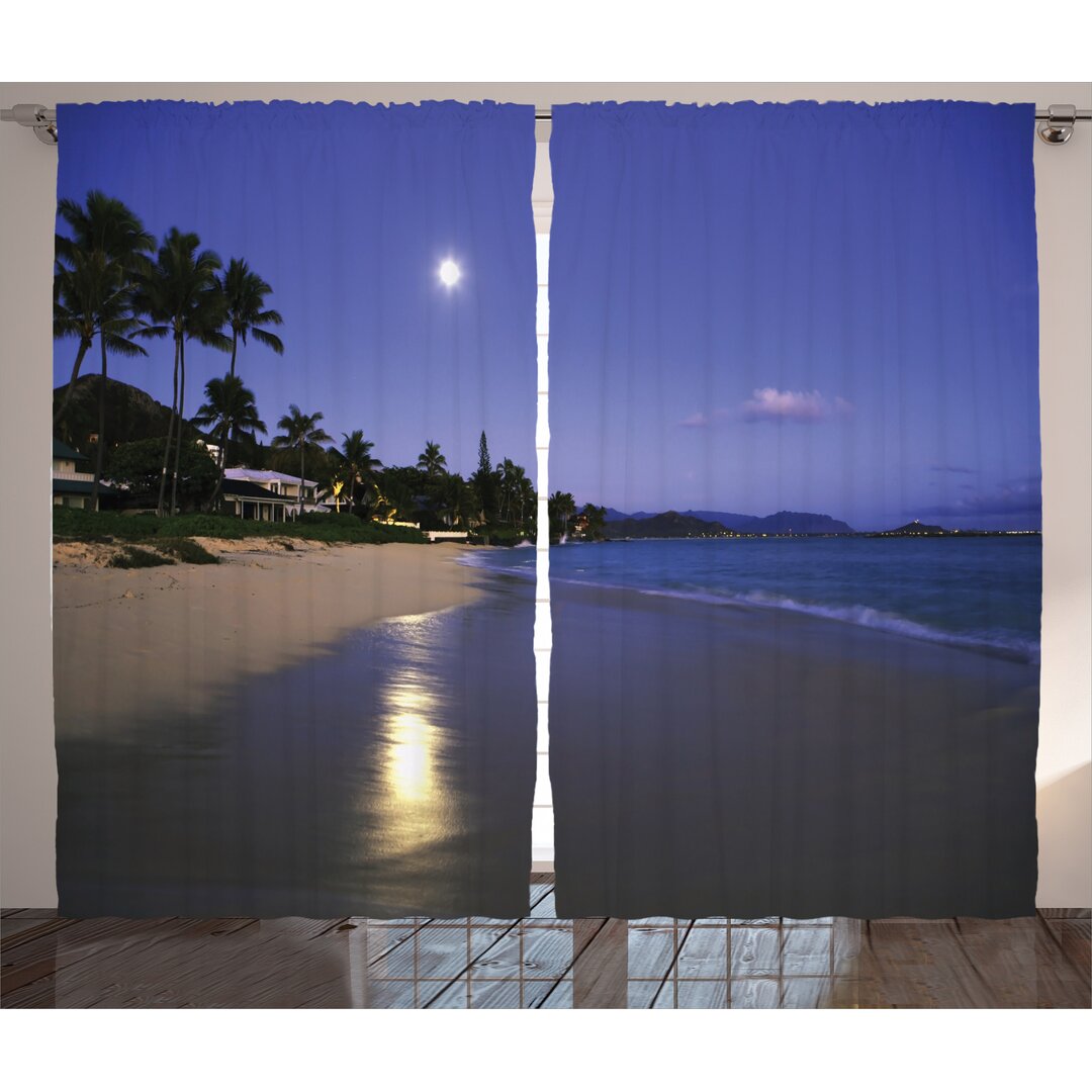 Rustikaler Vorhang, Moonlight Hawaii Sea, Tropisch, Navy Sand