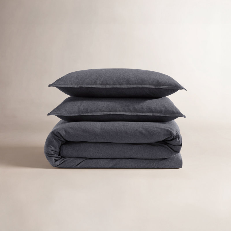 Ensemble d'édredon en mélange de coton, Gris foncé, Édredon pour lit simple TG + 1 taie décorative