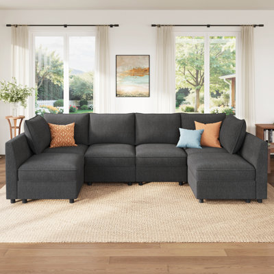  Canapé modulaire rembourré en U avec siège de rangement gris clair