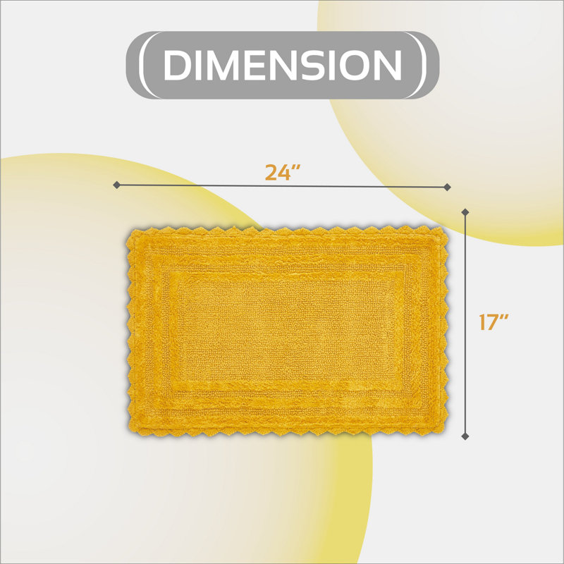 Rasika 100% Cotton 1990 GSM Tufted Reversible Bath Rug, OEKO-TEX Certified, Ultra Soft & Absorbent, Machine Washable Bathroom Rug for Shower, Tub, Sink, Vanity & Spa Areas, Crochet-Inspired Design, 17" x 24" Rectangle, Yellow