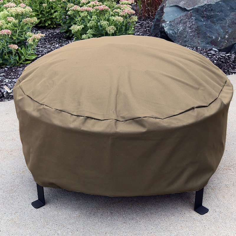 Hamilton Durable Round Fire Pit Cover with Drawstring Closure - 36" x 12" - Khaki, 12" H x 36" W x 36" D, Khaki