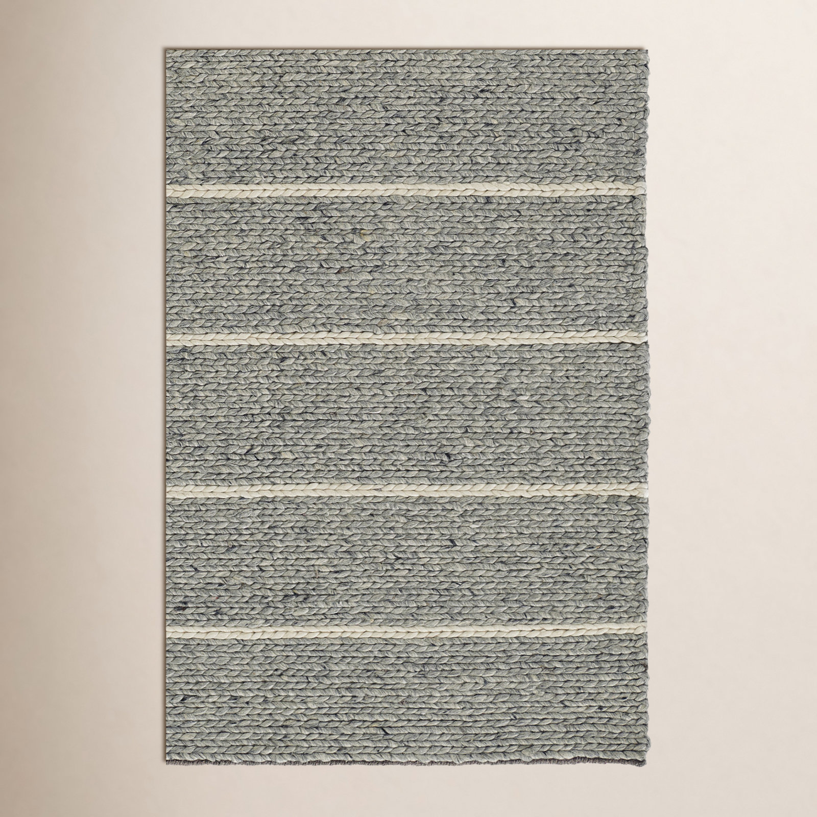 Lemington Gray Beige Hand-Braided Striped Rug, 2'6" W x 8" L