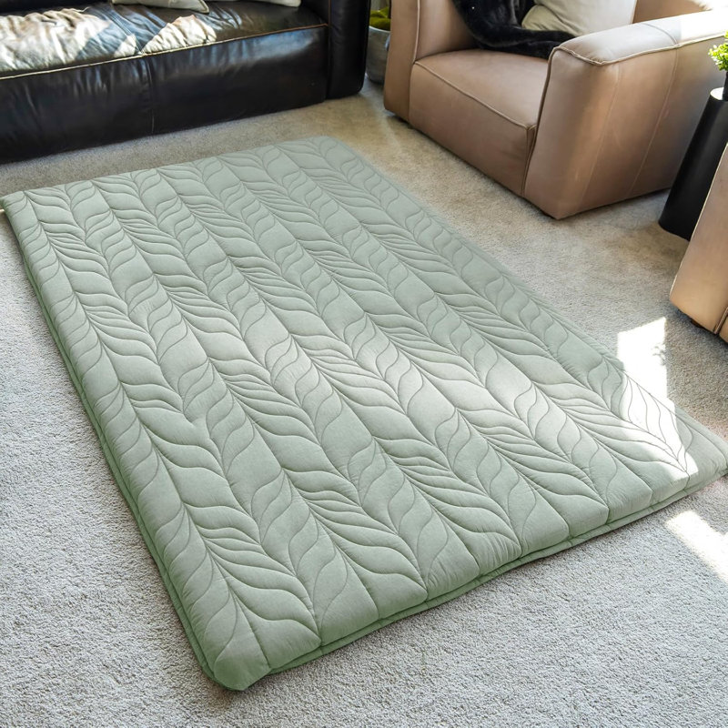 Japanese Floor Mattress Futon Mattress Queen Size, Thicken Roll Up Tatami Mat W/ 100% Cotton Washable Cover, Portable & Foldable Floor Bed Mattress For Sleeping, Dormitory, Adult Kids, Green