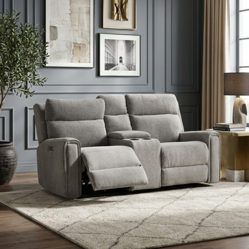 Causeuse inclinable électrique 72 po avec console centrale, appuie-tête et repose-pieds réglables et charge USB