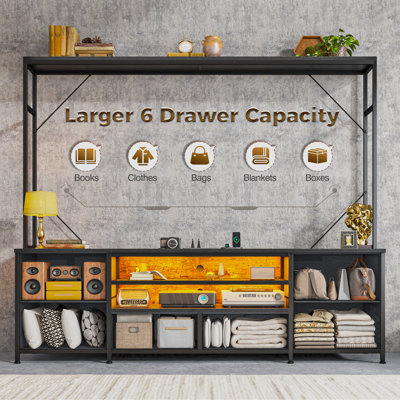 Entertainment Tv Stand For 60" Tvs With 6 Drawers, Led Lights & Outlets