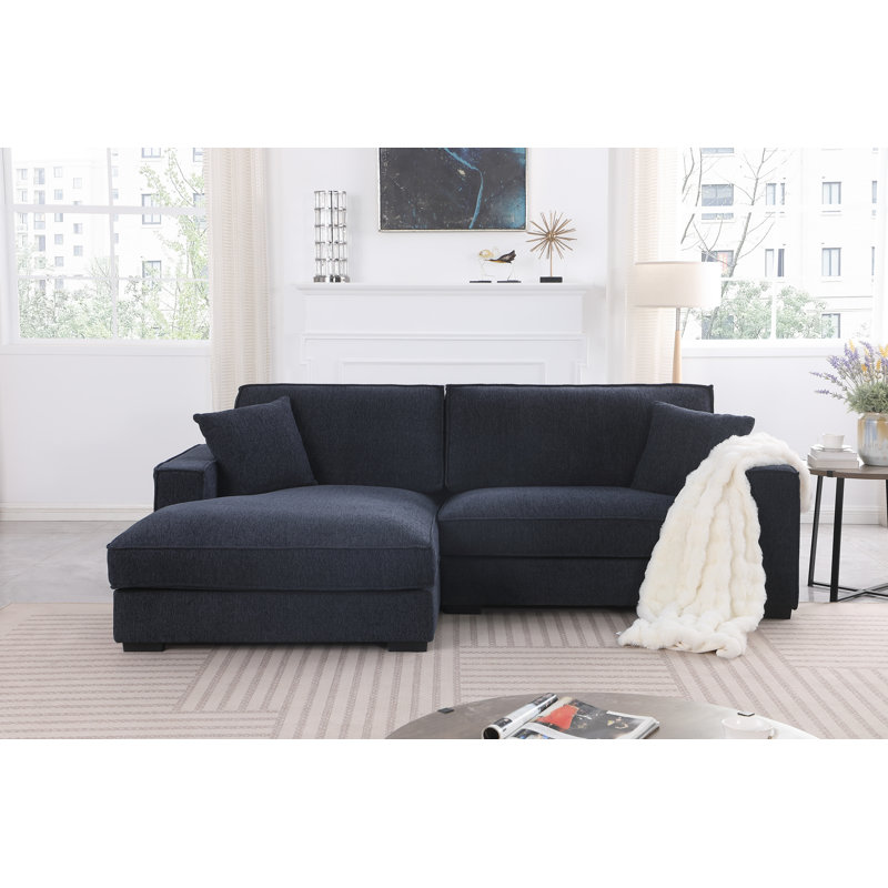 Braflin Upholstered Chenille Sofa Chaise Wide Seat Sectional, Left Hand Facing, Dark Blue Chenille