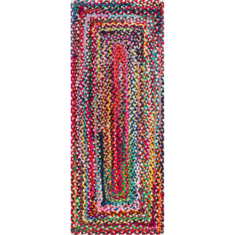 Hand Braided Cotton Southwestern Indoor Rug, Runner 2' x 5'