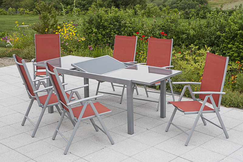 Jannis 6 - Person Patio Dining Set with Rectangular Table, Terracotta