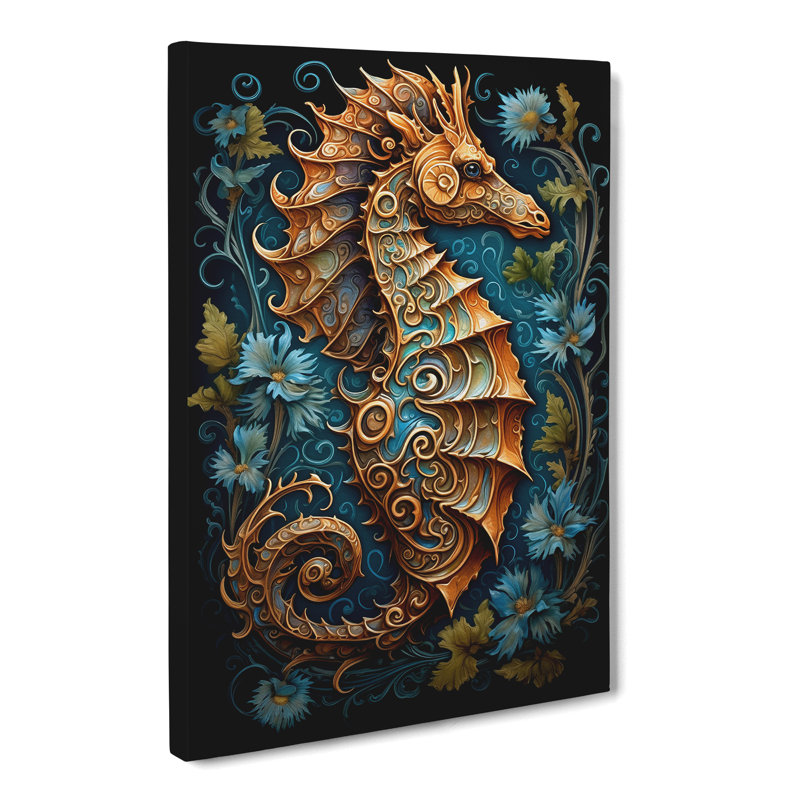 Seahorse Nouveau - Wrapped Canvas Print, 50cm H x 35cm W x 3cm D
