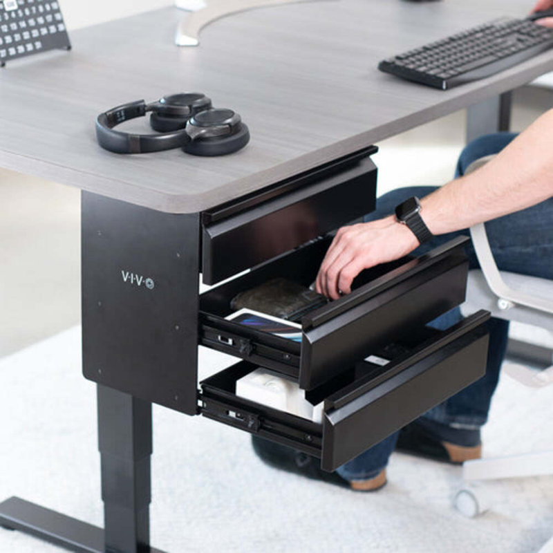 Vivo Black 3 Level 16" Pull Out Under Desk Storage Drawer Set