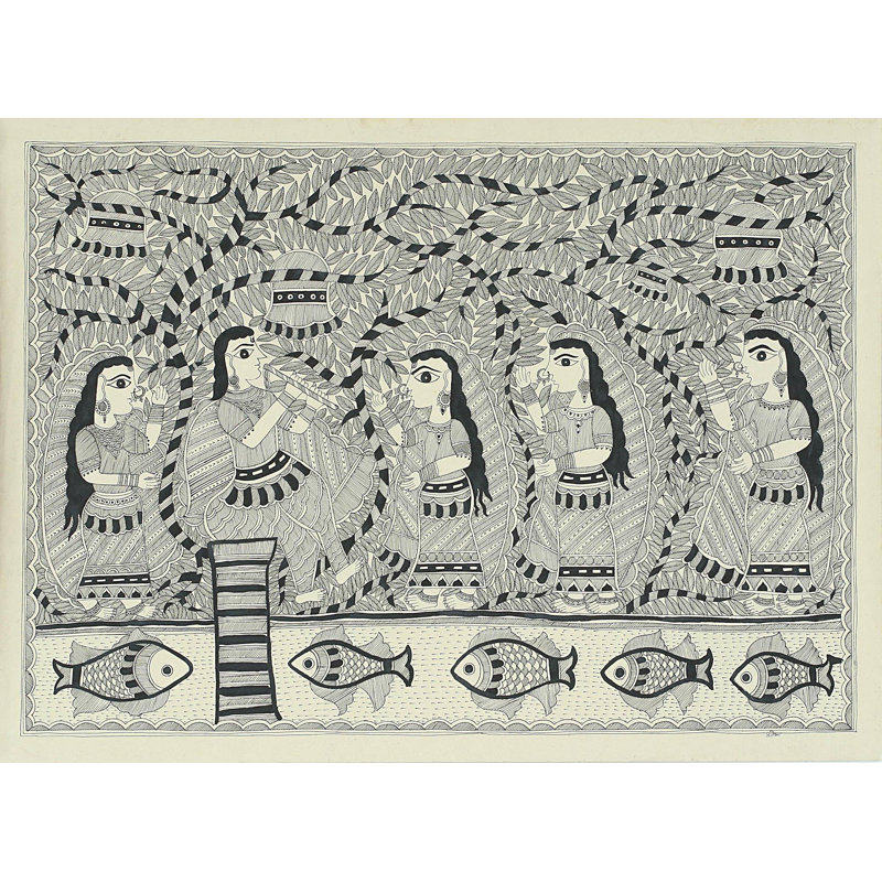 « krishnas song ii madhubani », peinture