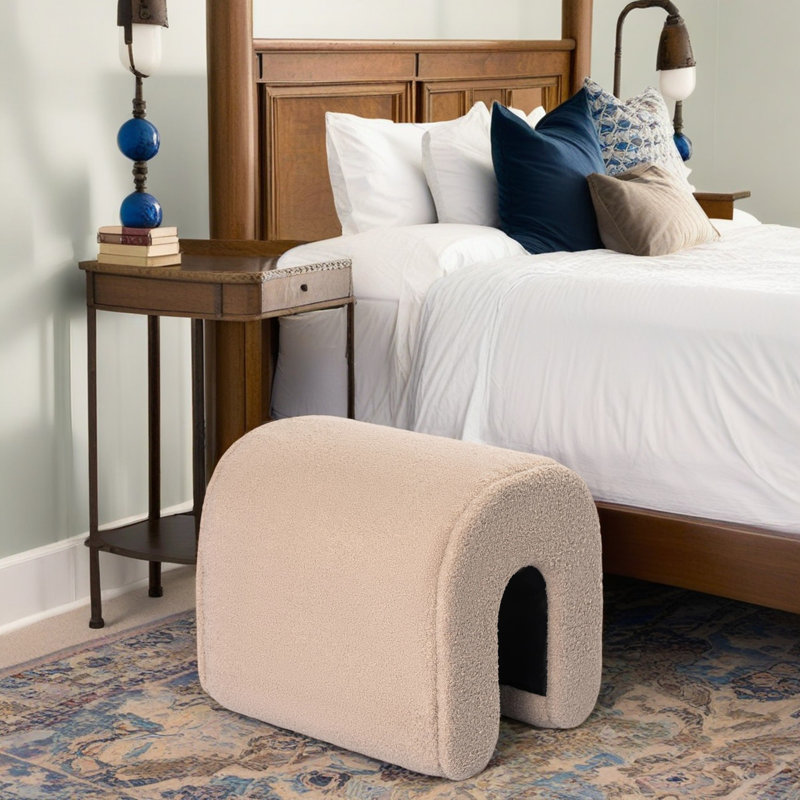18 Inches Upholstered Ottoman Footstool For Living Room, Camel