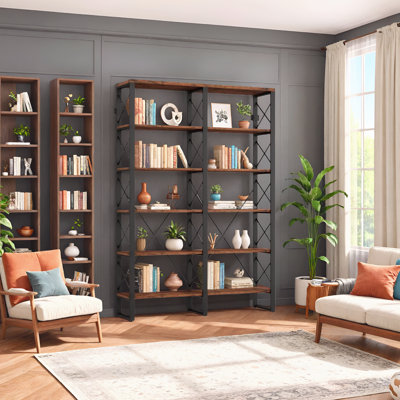 Keedie 6-Tier Double Wide Etagere Bookcase