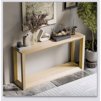 60" Rectangular Solid Wood Veneer Console Table, Wide Sofa Table, Behind Couch Table With Ample Storage For Entryway & Living Room