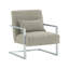 Chaise d'appoint moderne Xenith avec revêtement en lin gris et pieds en acier inoxydable brossé