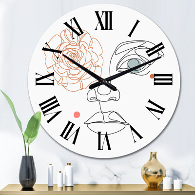 Female Face one Line Art - Glam Wall Clock