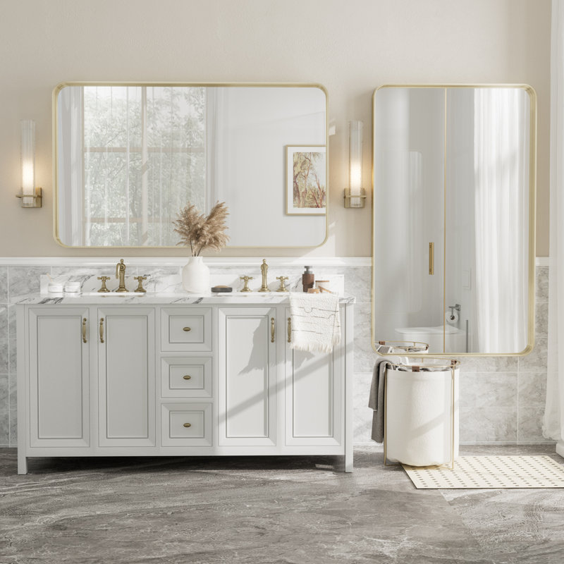 Miroir mural Aevar, 60 po x 36 po, Or brossé