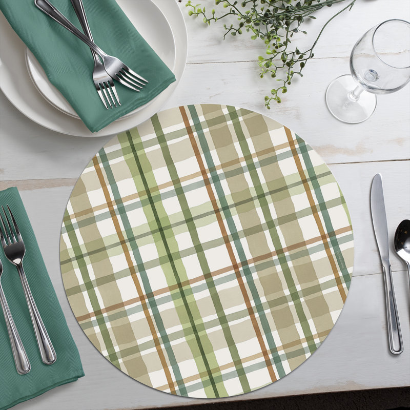 Green Fields Round Reversible Plastic Placemats, 13.5" Diameter, Set of 4