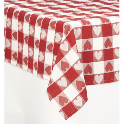 Green & White Checks With Hearts Tablecloth
