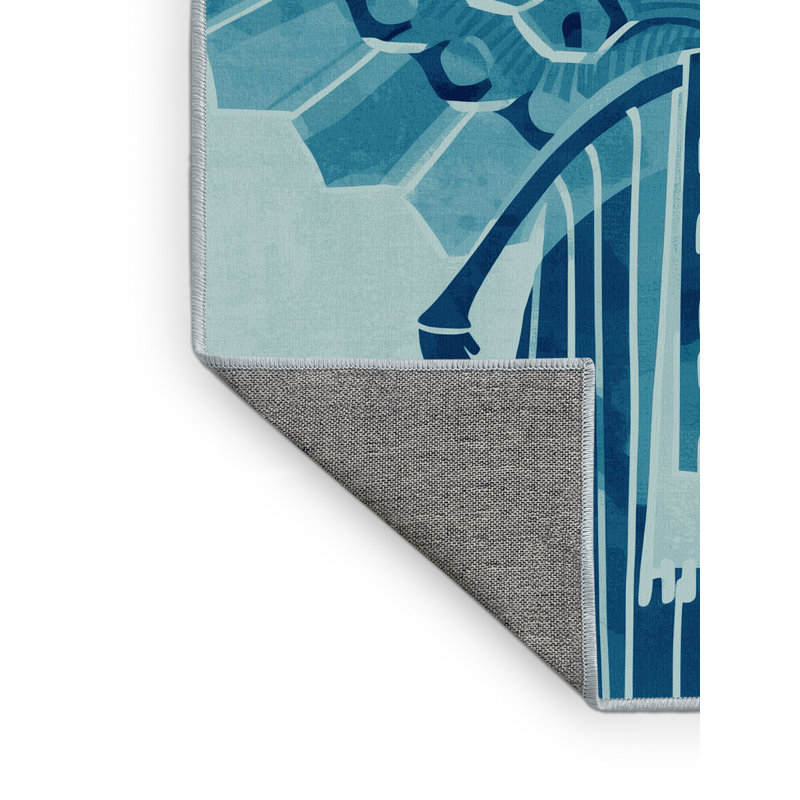 Tapis art déco lavable à la machine Hamilton Tlahuizcalpantecuhtli - Bleu ciel, 7 x 9