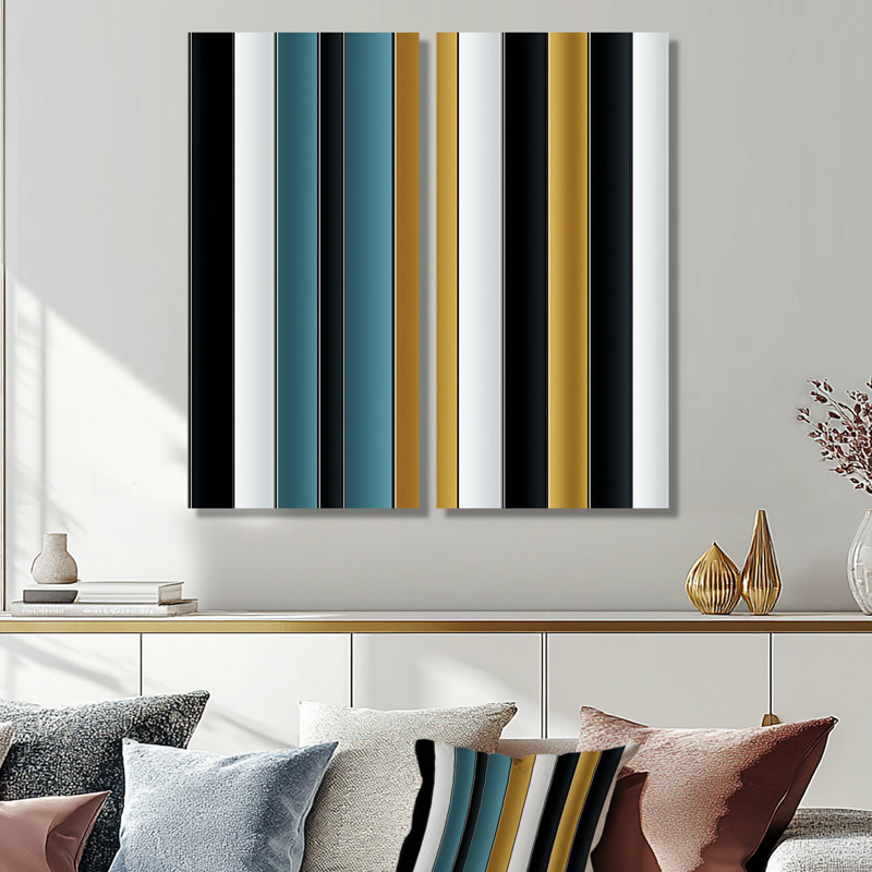 Motif à rayures vertes et dorées classiques - impressions d'art sur toile vertes, 32" H x 32" W, Wrapped Canvas