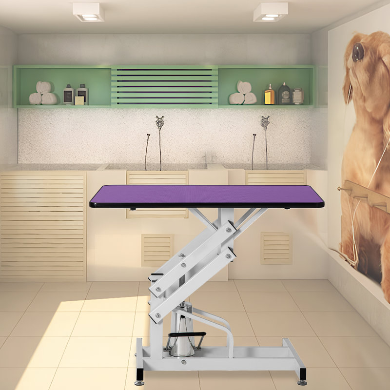 Adjustable Hydraulic Pet Grooming Table - Heavy Duty Z-Lift Design, Non-Slip Surface, Purple