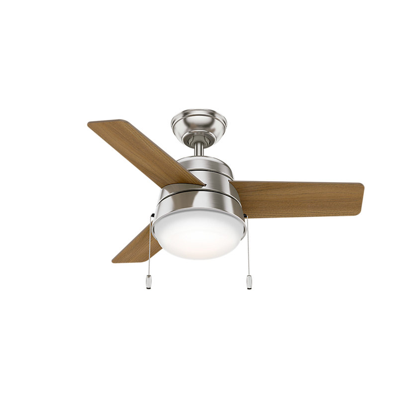 Aker 36" 3 - Blade Standard Ceiling Fan with Lights and Pull Chains, Brushed Nickel
