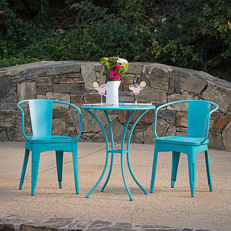 Charming 3-Piece Metal Bistro Set, Teal