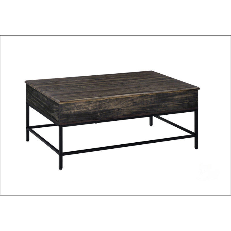 Table basse à plateau relevable de 39 po avec rangement en MDF et structure en métal noir pour le salon