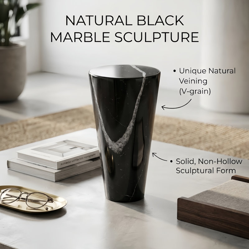 1-Light 14"W Marble Modern Cone Pendant with Black Metal for Kitchen Island or Dining Room, Matte Black Shade/ Black Marble