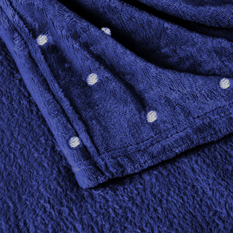 Couverture en molleton 100% polyester de qualité supérieure à pois métalliques, Bleu marine à pois, Jeté TG