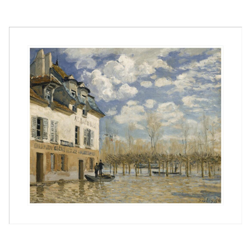 «The Barge Pendant The Flood Port Marly 1876» par Alfred Sisley, impression giclée encadrée, H 23,5 po x l 27,42 po